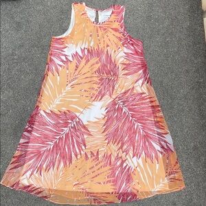 Calvin Klein Orange and Red Palm Print Sleeveless Lined Sheer dress - size 6